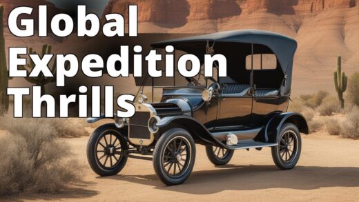 A vintage Ford Model T car parked in a scenic desert landscape