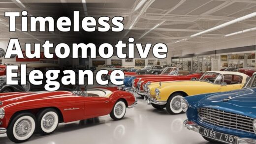 An image of a classic car showroom with a variety of vintage cars from different eras and manufactur