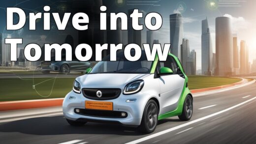 An image showing a futuristic smart car driving on a technologically advanced smart road